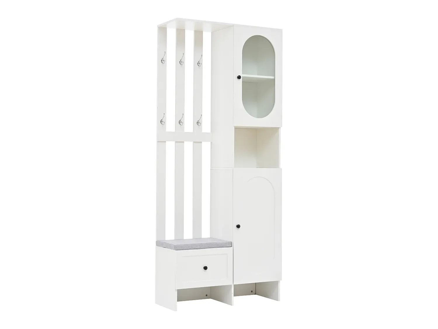 Móvel De Entrada|Hauss Spole Roupeiro com 2 portas, gaveta, ganchos e banco, porta de vidro 85x33,5x200cm Branco