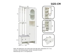 Móvel De Entrada|Hauss Spole Roupeiro com 2 portas, gaveta, ganchos e banco, porta de vidro 85x33,5x200cm Branco