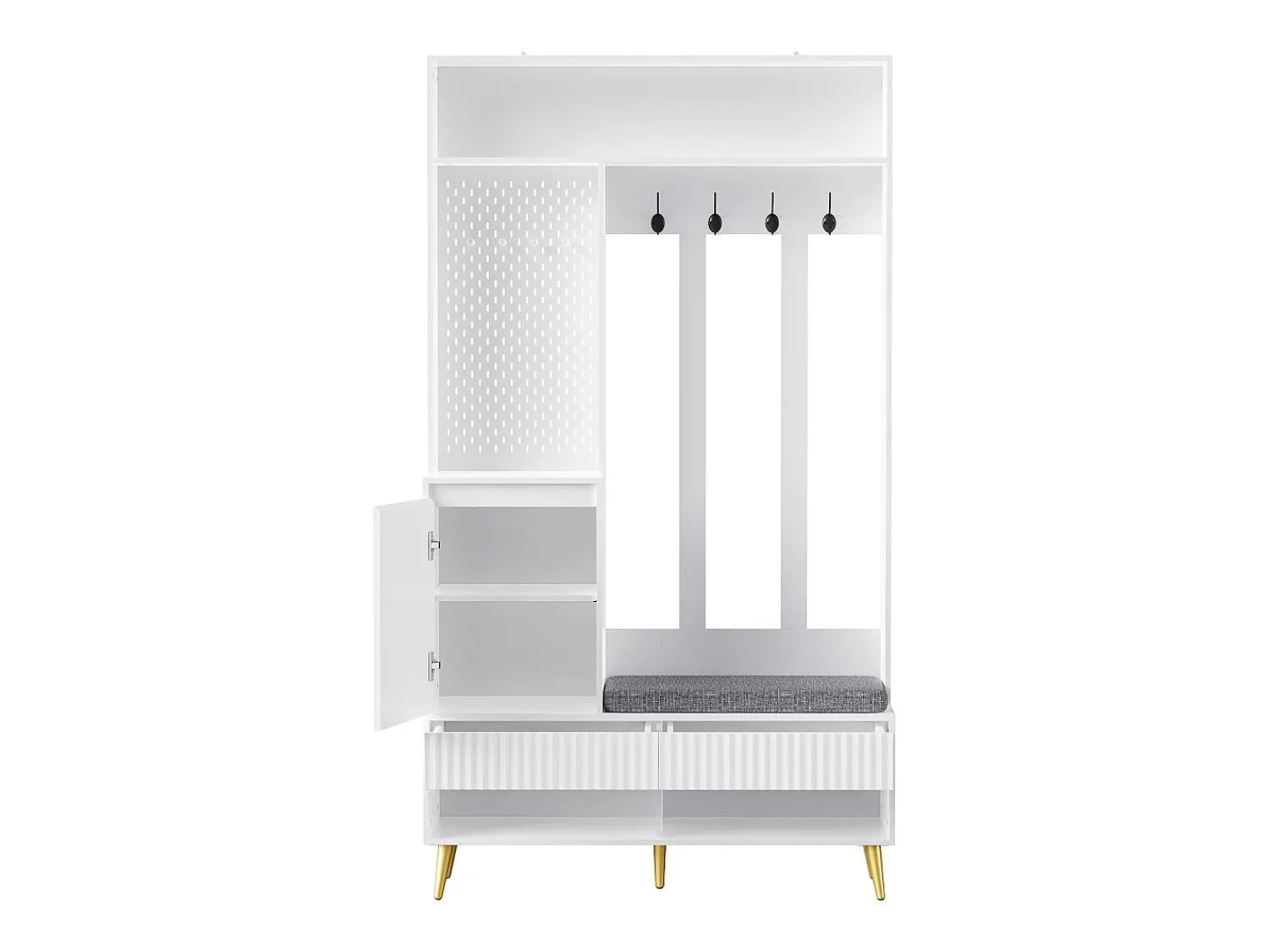Móvel De Entrada*Hauss Spole Roupeiro com 1 porta, 2 gavetas, 4 ganchos e 1 banco 100 x 35 x 180 cm Branco