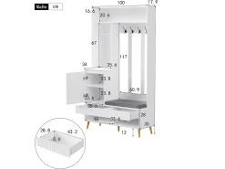 Móvel De Entrada*Hauss Spole Roupeiro com 1 porta, 2 gavetas, 4 ganchos e 1 banco 100 x 35 x 180 cm Branco