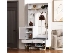 Móvel De Entrada*Hauss Spole Roupeiro com 1 porta, 2 gavetas, 4 ganchos e 1 banco 100 x 35 x 180 cm Branco