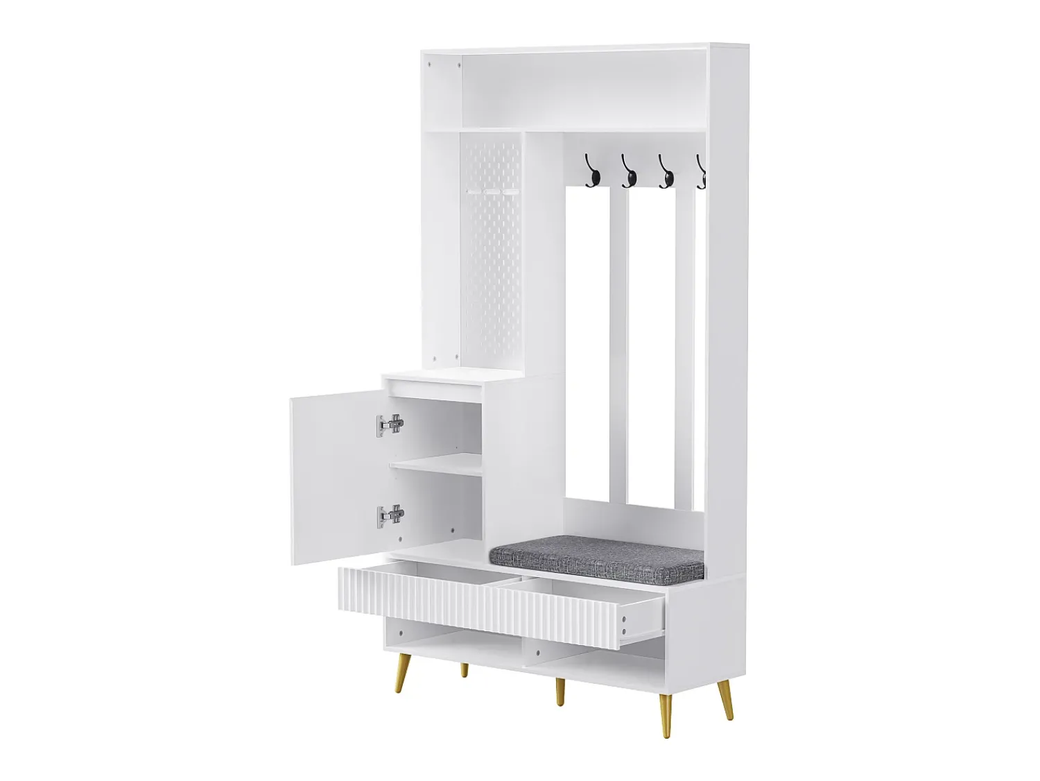 Móvel De Entrada*Hauss Spole Roupeiro com 1 porta, 2 gavetas, 4 ganchos e 1 banco 100 x 35 x 180 cm Branco