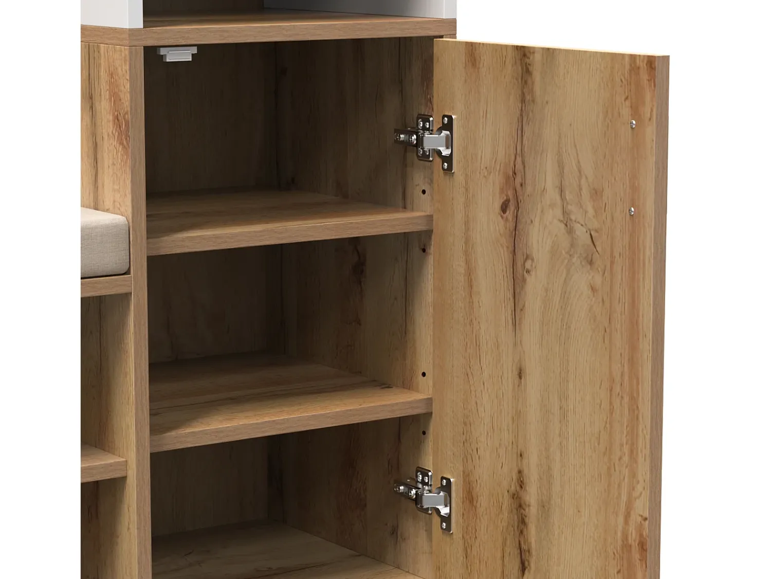 Hauss Spole Roupeiro branco e madeira com espelho, 2 portas, banco e 4 ganchos 105x40x190,5cm^ Móvel De Entrada
