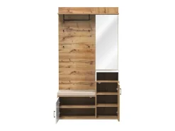 Hauss Spole Roupeiro branco e madeira com espelho, 2 portas, banco e 4 ganchos 105x40x190,5cm^ Móvel De Entrada