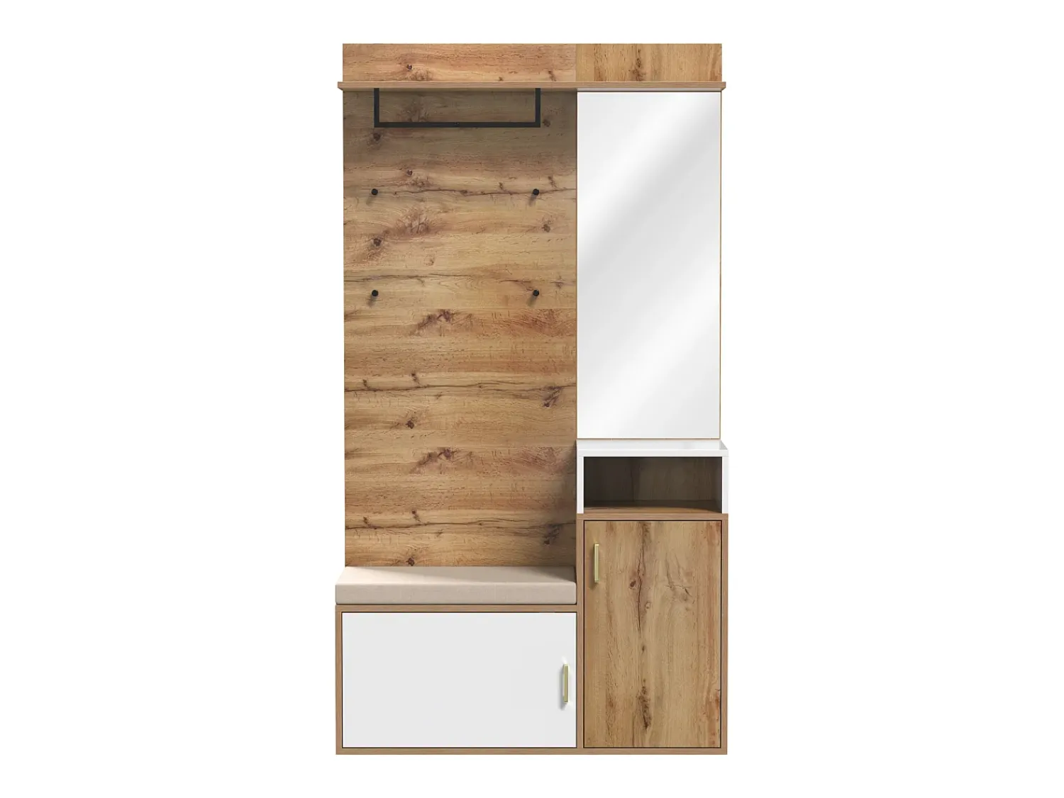 Hauss Spole Roupeiro branco e madeira com espelho, 2 portas, banco e 4 ganchos 105x40x190,5cm^ Móvel De Entrada