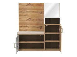 Hauss Spole Roupeiro branco e madeira com espelho, 2 portas, banco e 4 ganchos 105x40x190,5cm^ Móvel De Entrada