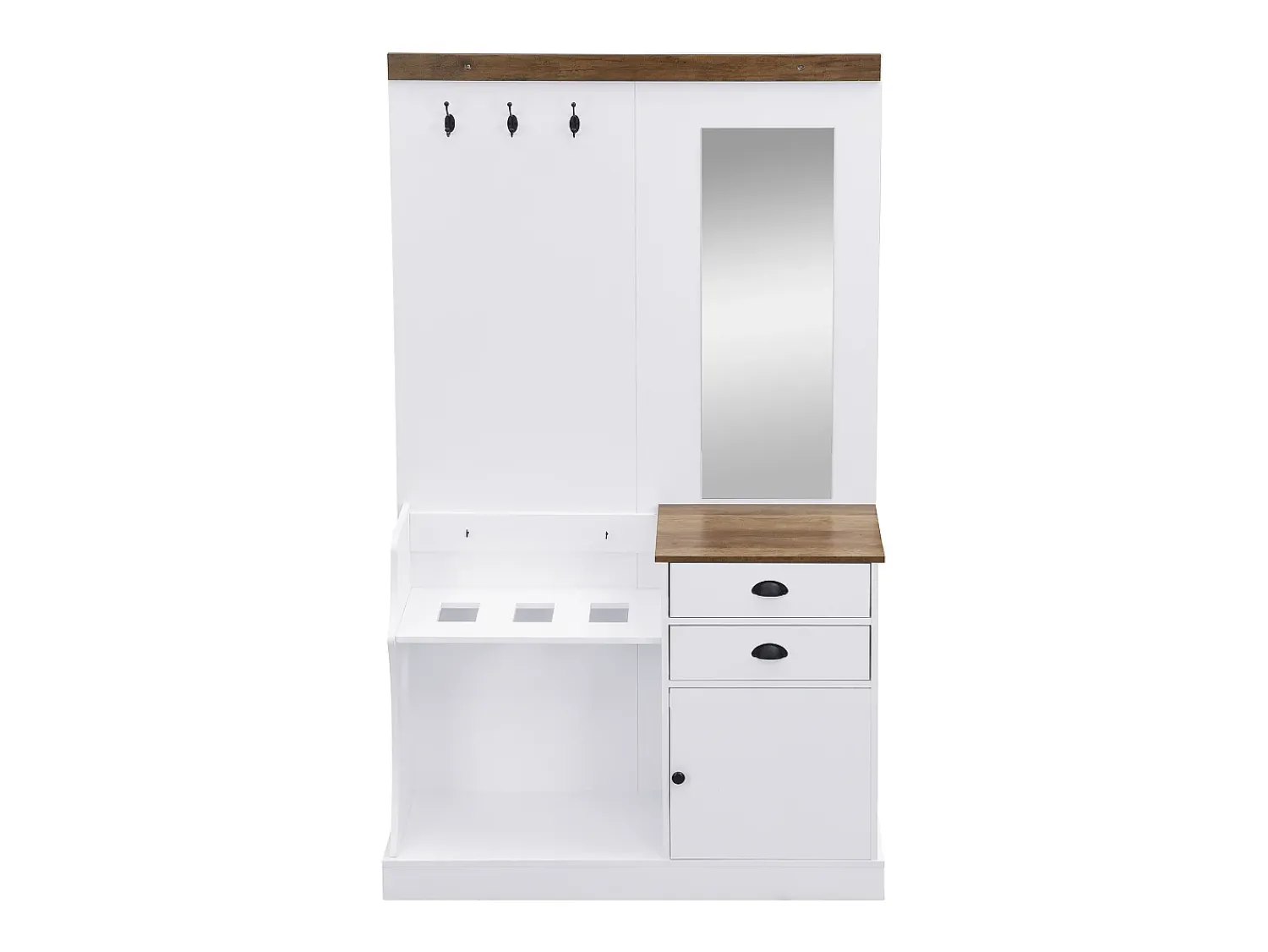 New Hauss Spole Roupeiro e madeira com espelho, 2 gavetas, 1 porta, ganchos e suporte para guarda-chuva 110,5x38x191cm Branco