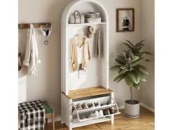 Móvel De Entrada*Hauss Spole Roupeiro e natural com porta e ganchos dourados, design em arco 75x35x195cm Branco