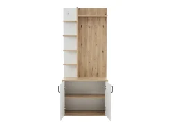 Móvel De Entrada*Hauss Spole Roupeiro branco e natural com 2 portas, 5 prateleiras e ganchos, tampo em madeira granulada 75x33x180cm Natural claro