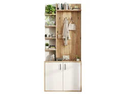 Móvel De Entrada*Hauss Spole Roupeiro branco e natural com 2 portas, 5 prateleiras e ganchos, tampo em madeira granulada 75x33x180cm Natural claro