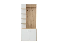 Móvel De Entrada*Hauss Spole Roupeiro branco e natural com 2 portas, 5 prateleiras e ganchos, tampo em madeira granulada 75x33x180cm Natural claro