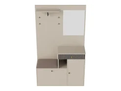 Móvel De Entrada|Hauss Spole Roupeiro com 2 portas, gaveta, espelho e almofada, material MDF 110x37x185,5 cm Bege