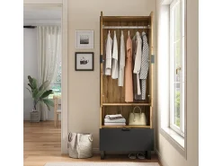 Móvel De Entrada*KOMHTOM Roupeiro de 1 peça, 1 gaveta, 1 compartimento com prateleiras reguláveis, com varão para roupa Amarelo