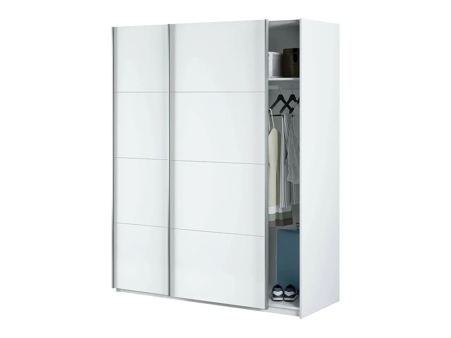 Outlet Dmora Roupeiro Dmace, Roupeiro de quarto com 2 portas de correr, Armário com varão e 2 prateleiras, 150x60h200 cm, Branco
