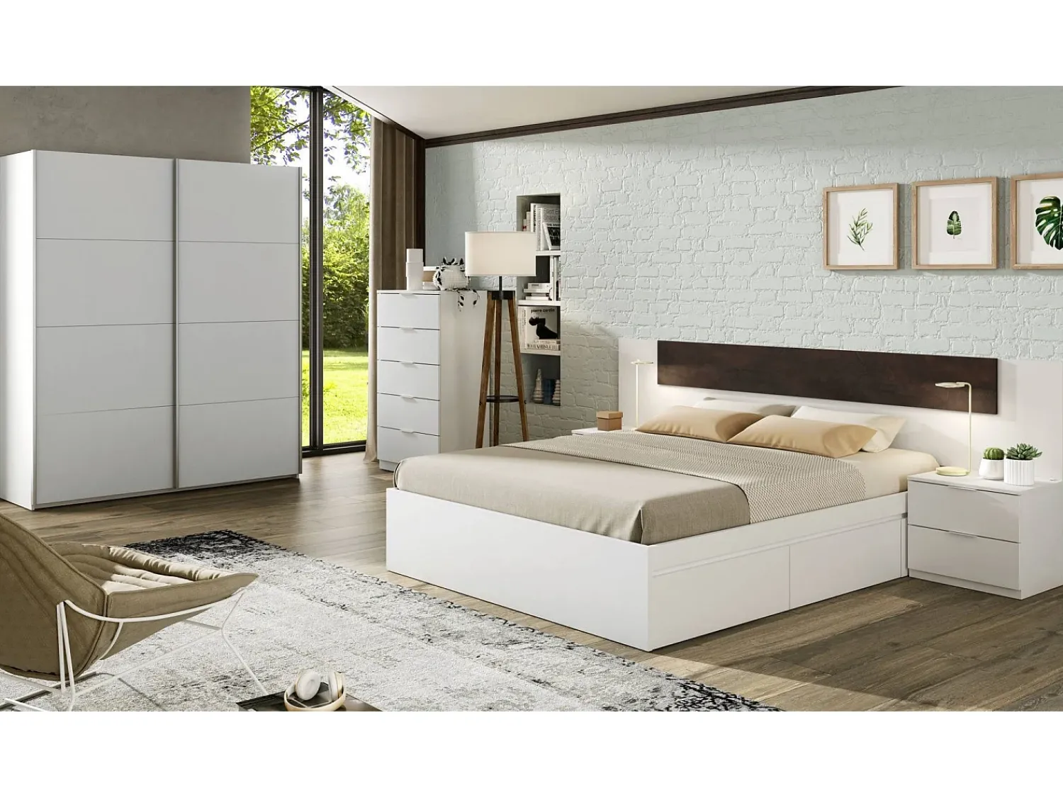 Outlet Dmora Roupeiro Dmace, Roupeiro de quarto com 2 portas de correr, Armário com varão e 2 prateleiras, 150x60h200 cm, Branco