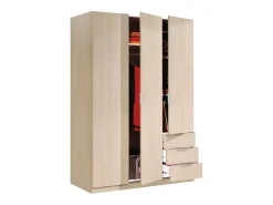 Móvel De Entrada*Dmora Roupeiro Dnespol, Roupeiro de quarto com 3 portas e 3 gavetas, Armário com 3 prateleiras e varão, 121x52h180 cm, Carvalho Castanho