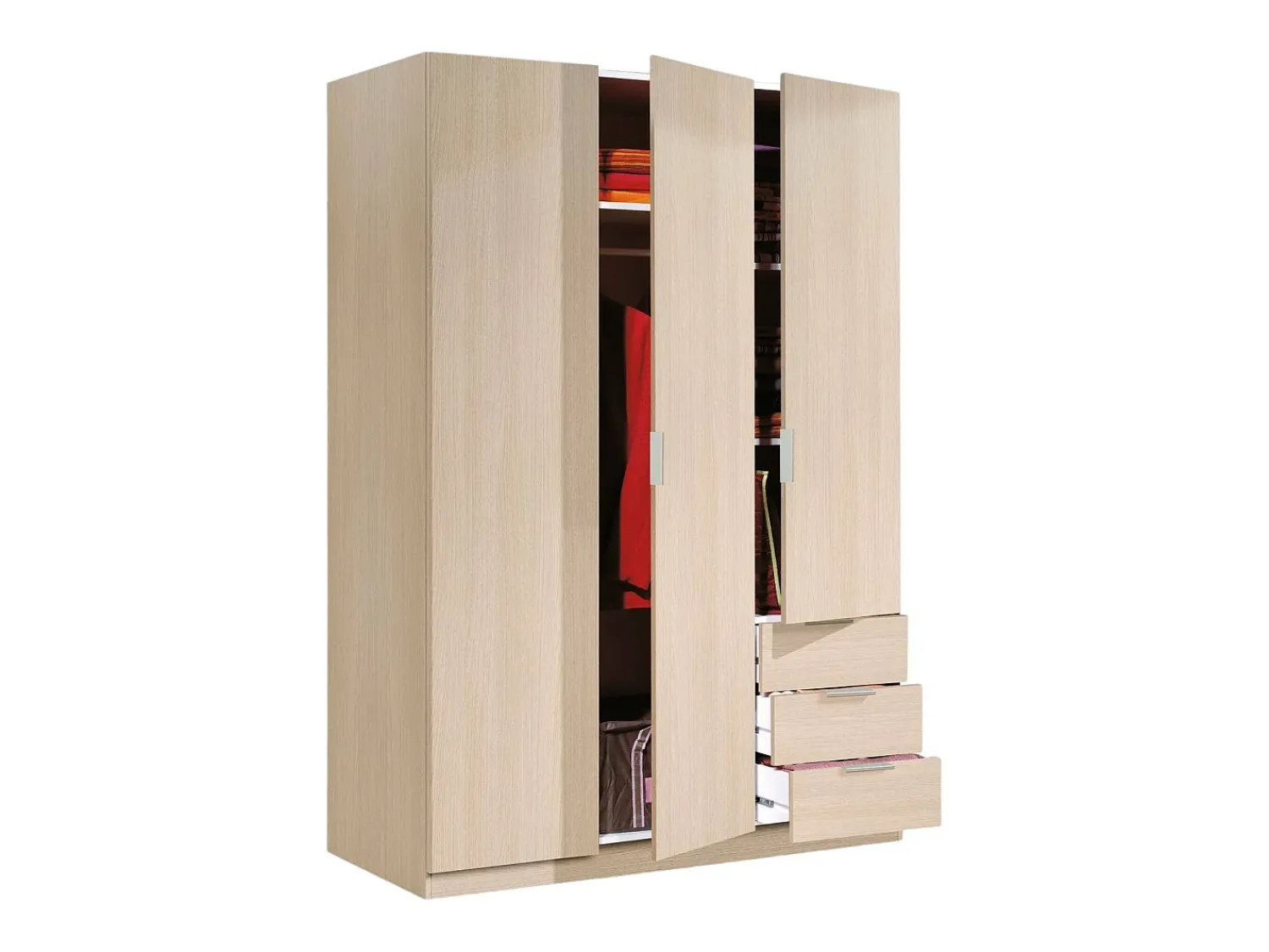 Móvel De Entrada*Dmora Roupeiro Dnespol, Roupeiro de quarto com 3 portas e 3 gavetas, Armário com 3 prateleiras e varão, 121x52h180 cm, Carvalho Castanho