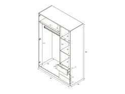 Móvel De Entrada*Dmora Roupeiro Dnespol, Roupeiro de quarto com 3 portas e 3 gavetas, Armário com 3 prateleiras e varão, 121x52h180 cm, Carvalho Castanho