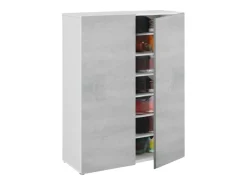 Móvel De Arrumação|Sapateira*Dmora Roupeiro multiusos Dlel, Armário auxiliar com 2 portas, Sapateira baixa com 6 prateleiras, Sapateira baixa, 70x36h103 cm, Cimento e Branco Cinzento