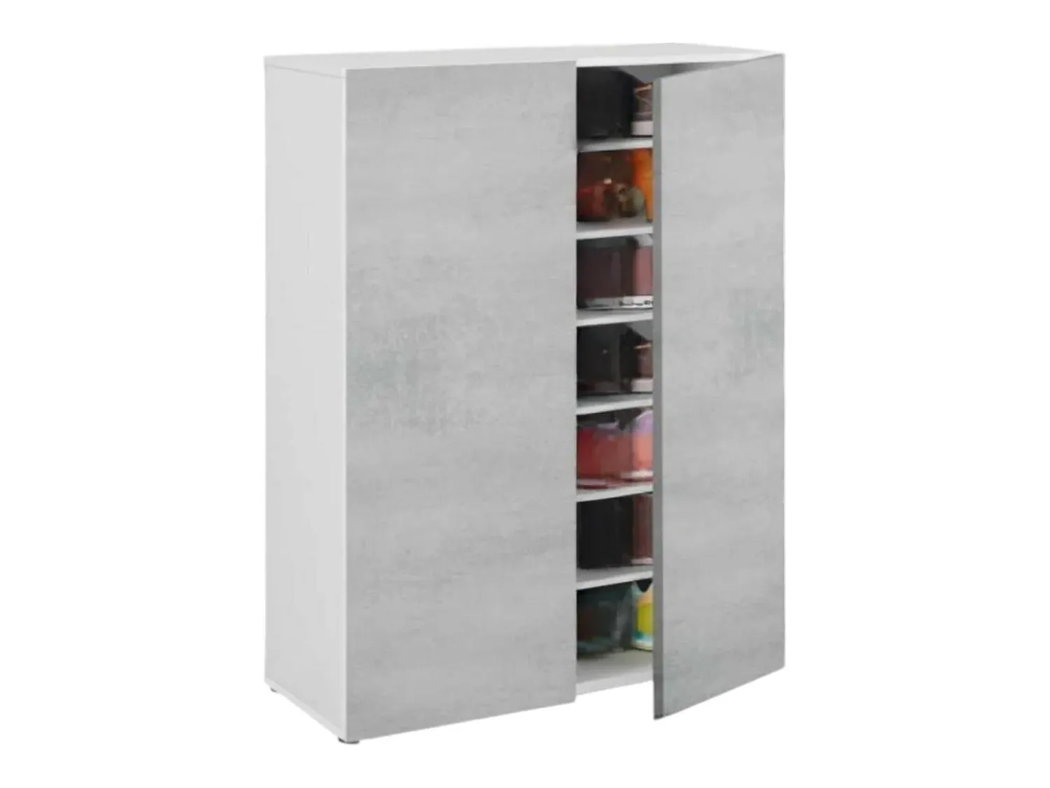 Móvel De Arrumação|Sapateira*Dmora Roupeiro multiusos Dlel, Armário auxiliar com 2 portas, Sapateira baixa com 6 prateleiras, Sapateira baixa, 70x36h103 cm, Cimento e Branco Cinzento