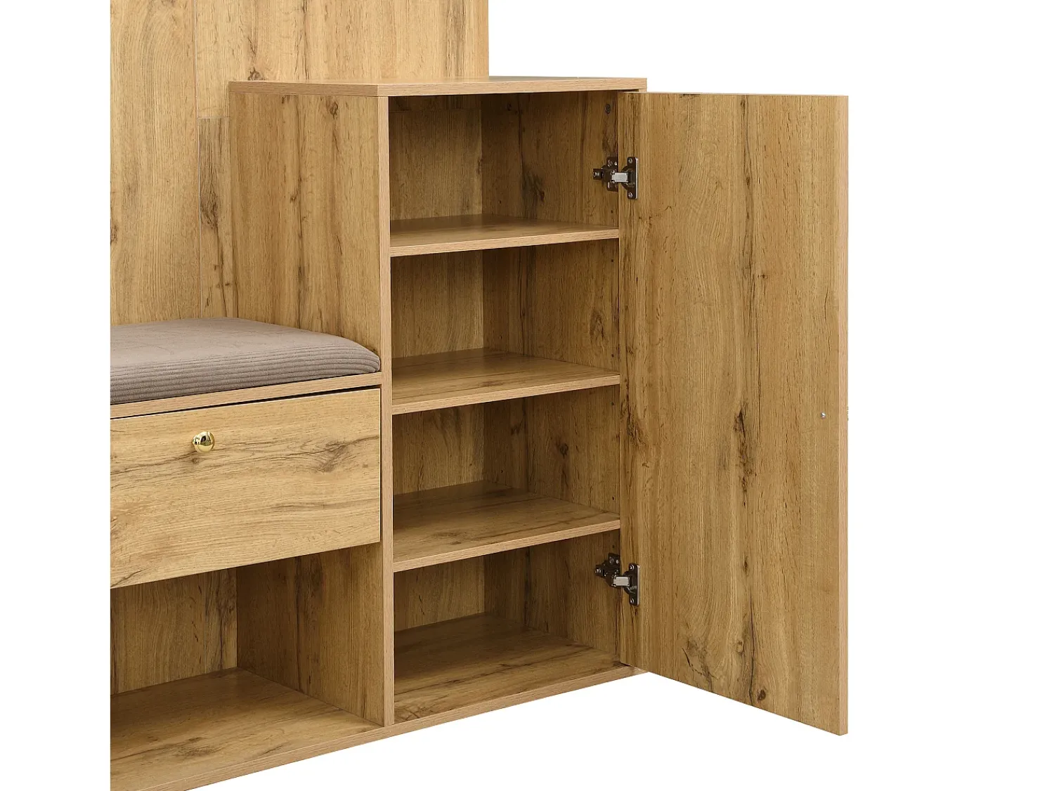 Hot Hauss Spole Roupeiro natural com 2 portas, espelho, suporte para guarda-chuvas e sapateira, multifunções 115 x 37 x 185 Natural claro