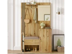 Hot Hauss Spole Roupeiro natural com 2 portas, espelho, suporte para guarda-chuvas e sapateira, multifunções 115 x 37 x 185 Natural claro
