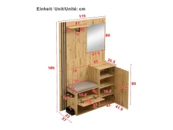 Hot Hauss Spole Roupeiro natural com 2 portas, espelho, suporte para guarda-chuvas e sapateira, multifunções 115 x 37 x 185 Natural claro