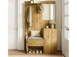 Hot Hauss Spole Roupeiro natural com 2 portas, espelho, suporte para guarda-chuvas e sapateira, multifunções 115 x 37 x 185 Natural claro