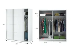 Móvel De Entrada*Dmora Roupeiro Ponce, Roupeiro de quarto com 2 portas de correr, Armário com varão e 2 prateleiras, 150x60h200 cm, Branco