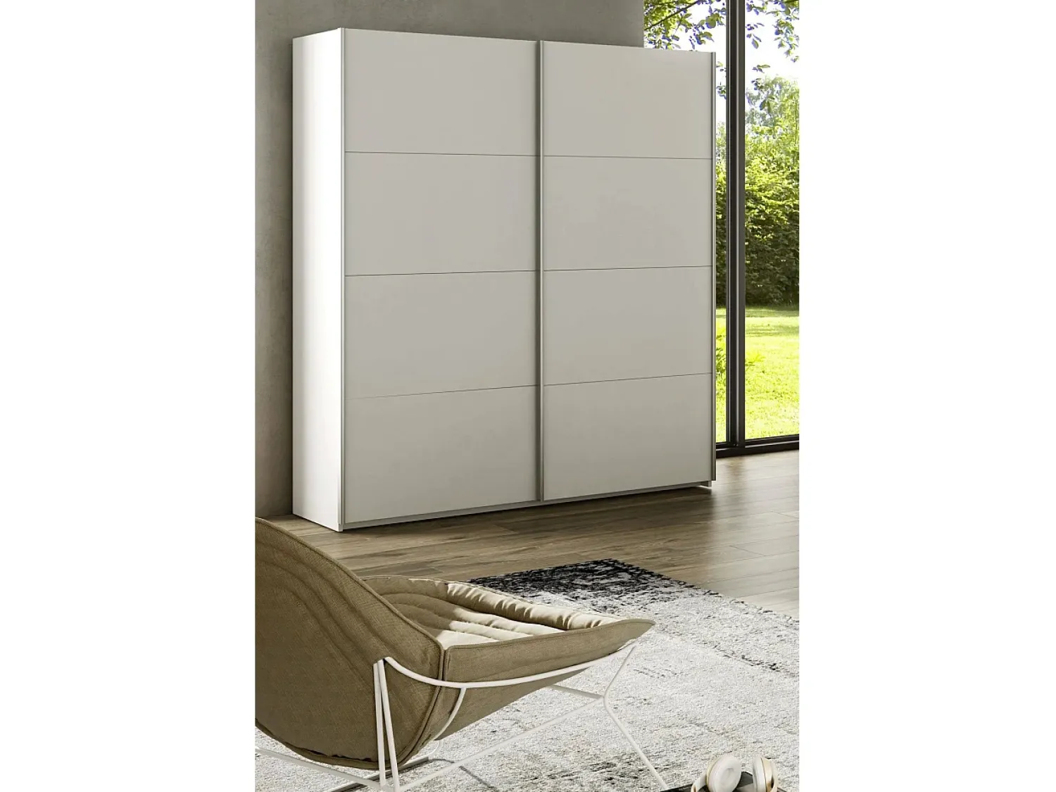 Móvel De Entrada*Dmora Roupeiro Ponce, Roupeiro de quarto com 2 portas de correr, Armário com varão e 2 prateleiras, 150x60h200 cm, Branco