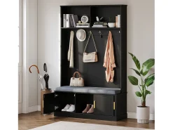 Móvel De Entrada*Hauss Spole Roupeiro com 3 portas, sapateira e 6 ganchos, simples e versátil 120×40×191 cm Preto