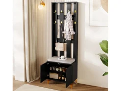 Móvel De Entrada*Hauss Spole Roupeiro com 2 portas, sapateira e almofada, ganchos, pés dourados 60,5x35,2x180,5cm Preto