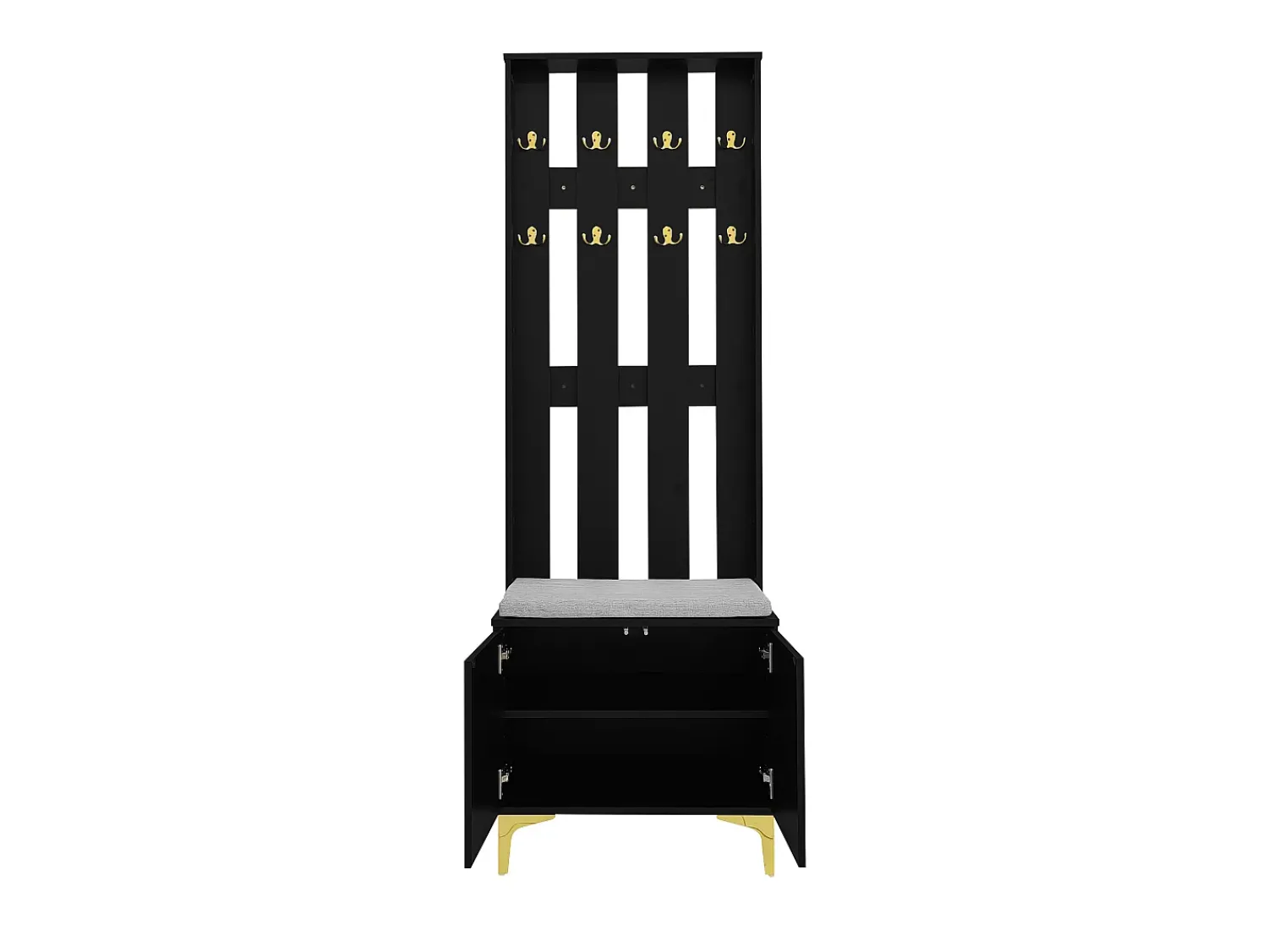 Móvel De Entrada*Hauss Spole Roupeiro com 2 portas, sapateira e almofada, ganchos, pés dourados 60,5x35,2x180,5cm Preto