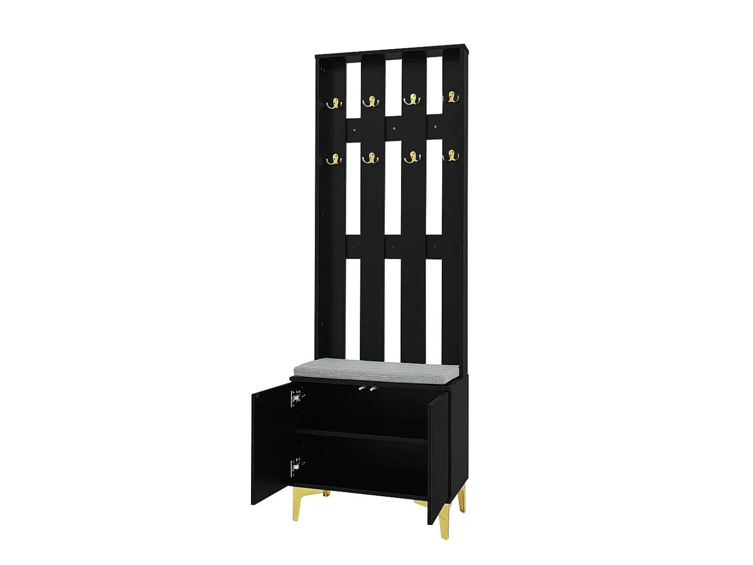 Móvel De Entrada*Hauss Spole Roupeiro com 2 portas, sapateira e almofada, ganchos, pés dourados 60,5x35,2x180,5cm Preto