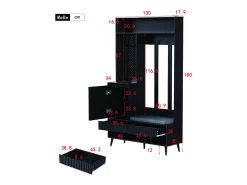 Discount Hauss Spole Roupeiro com 1 porta, 2 gavetas, 4 ganchos e 1 banco 100 x 35 x 180 cm Preto