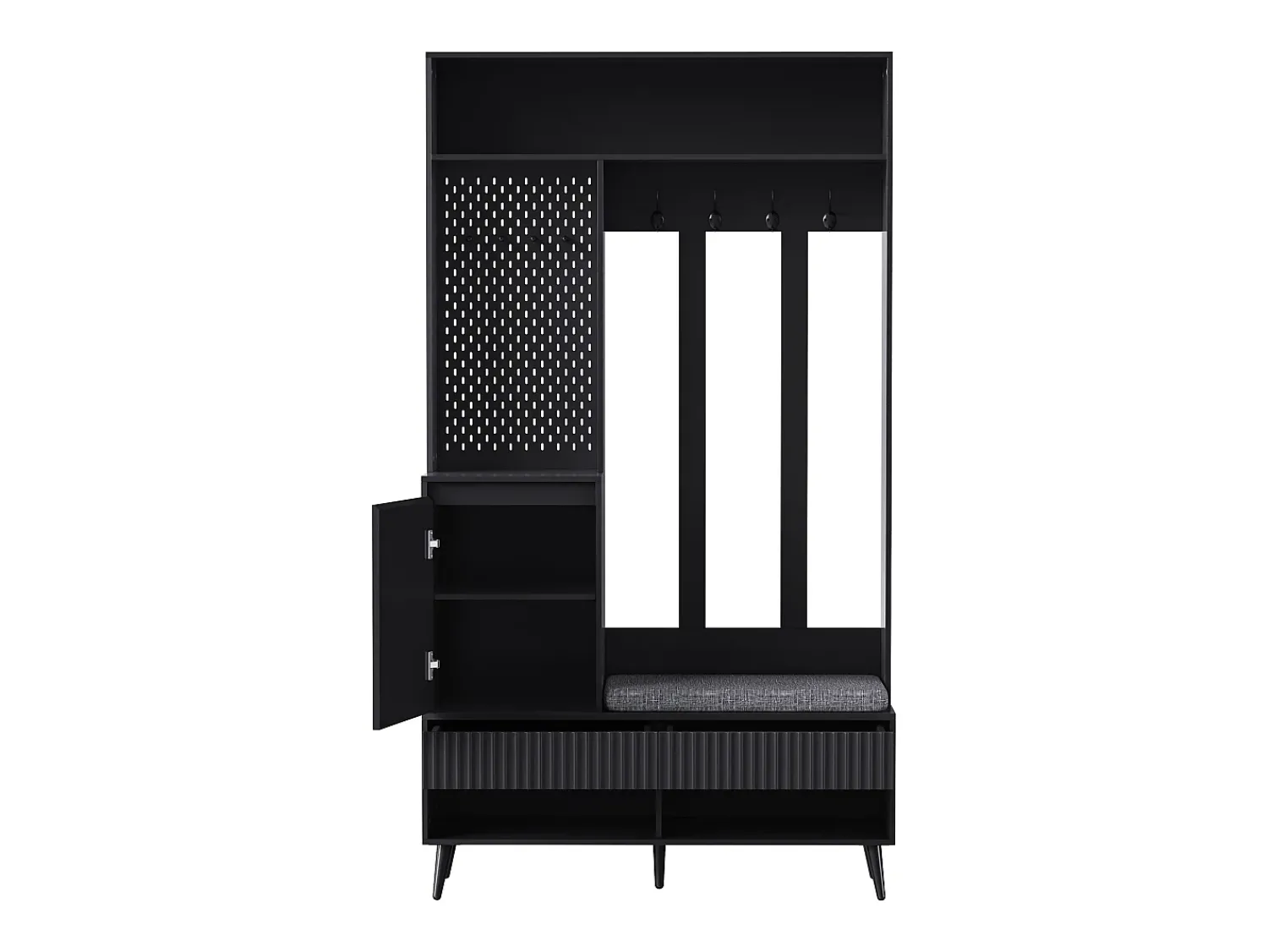 Discount Hauss Spole Roupeiro com 1 porta, 2 gavetas, 4 ganchos e 1 banco 100 x 35 x 180 cm Preto