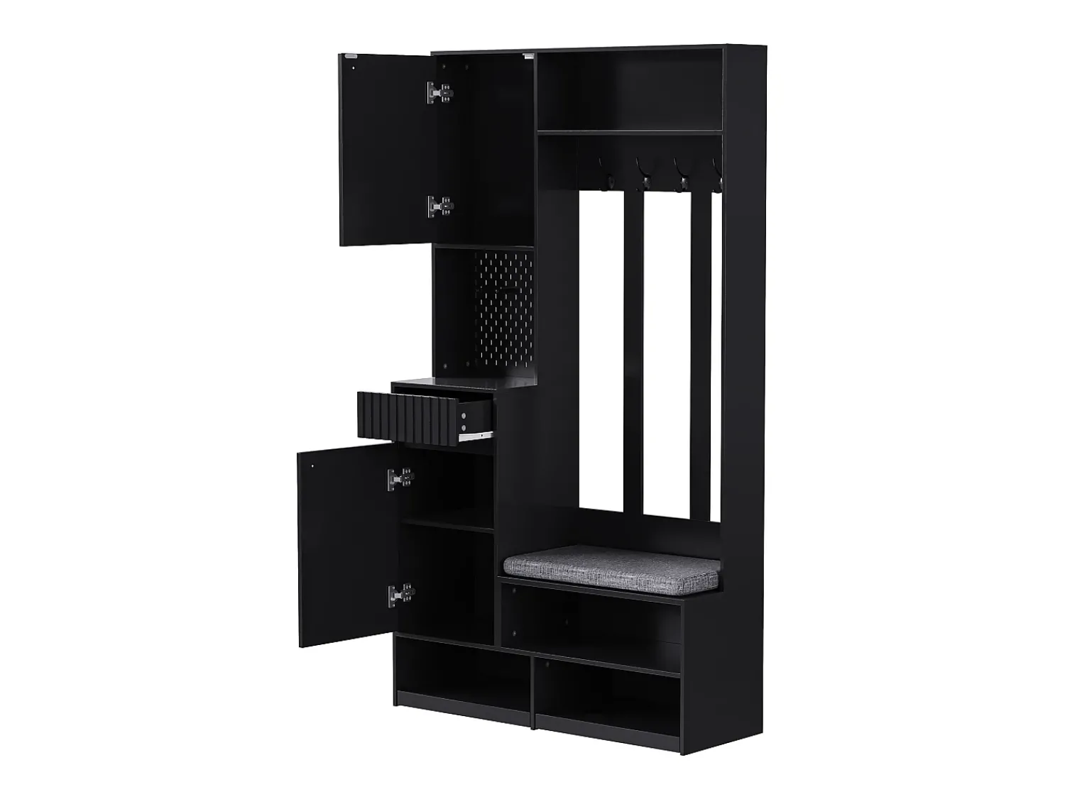 Discount Hauss Spole Roupeiro com 1 porta, 2 gavetas, 4 ganchos e 1 banco 100 x 35 x 180 cm Preto