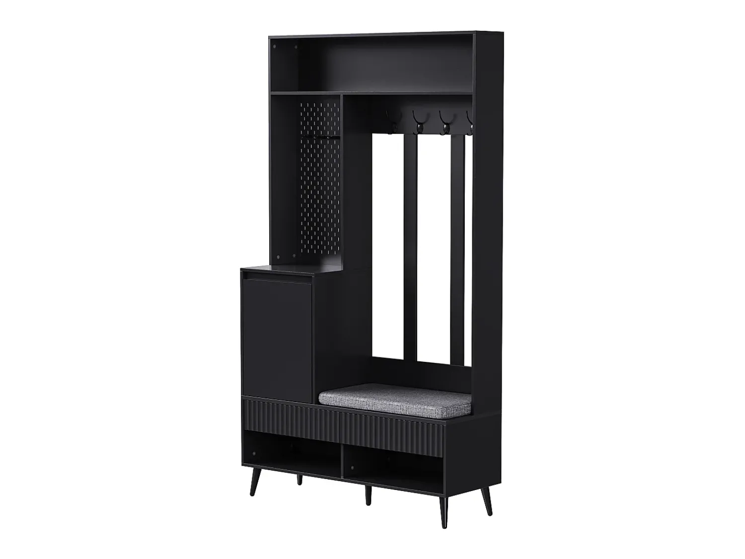 Discount Hauss Spole Roupeiro com 1 porta, 2 gavetas, 4 ganchos e 1 banco 100 x 35 x 180 cm Preto