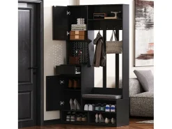 Hauss Spole Roupeiro com 2 portas, 1 gaveta, 4 ganchos e 1 banco, 100x30x180cm^ Móvel De Entrada