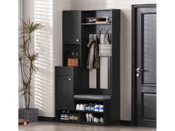 Hauss Spole Roupeiro com 2 portas, 1 gaveta, 4 ganchos e 1 banco, 100x30x180cm^ Móvel De Entrada