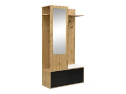 Clearance Hauss Spole Roupeiro preto e madeira com 5 ganchos, espelho, 2 portas, um cabide escondido e uma prateleira 100x38x191cm Natural claro