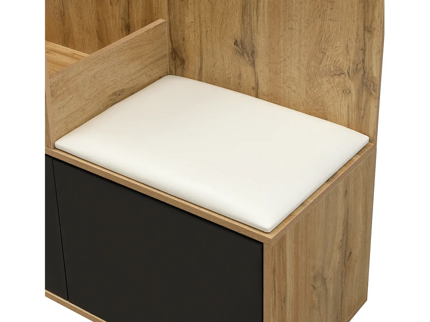 Clearance Hauss Spole Roupeiro preto e madeira com 5 ganchos, espelho, 2 portas, um cabide escondido e uma prateleira 100x38x191cm Natural claro
