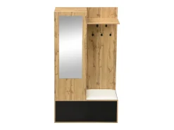 Clearance Hauss Spole Roupeiro preto e madeira com 5 ganchos, espelho, 2 portas, um cabide escondido e uma prateleira 100x38x191cm Natural claro