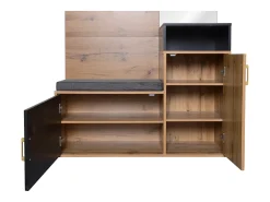 Sale Hauss Spole Roupeiro preto e madeira com espelho, 2 portas, banco e 4 ganchos 105x40x191,5cm Natural claro