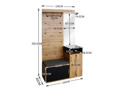 Sale Hauss Spole Roupeiro preto e madeira com espelho, 2 portas, banco e 4 ganchos 105x40x191,5cm Natural claro
