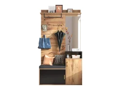 Sale Hauss Spole Roupeiro preto e madeira com espelho, 2 portas, banco e 4 ganchos 105x40x191,5cm Natural claro