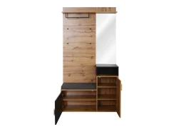 Sale Hauss Spole Roupeiro preto e madeira com espelho, 2 portas, banco e 4 ganchos 105x40x191,5cm Natural claro