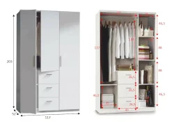 Best Dmora Roupeiro Providence, Roupeiro de quarto com 3 portas de batente, Armário com varão e 3 prateleiras, 117x52h203 cm, Branco