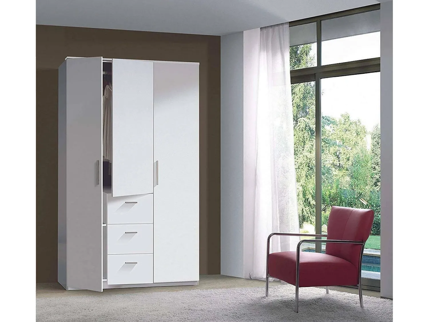 Best Dmora Roupeiro Providence, Roupeiro de quarto com 3 portas de batente, Armário com varão e 3 prateleiras, 117x52h203 cm, Branco
