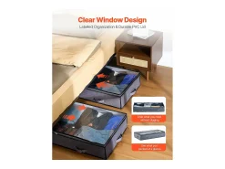 Acessórios De Arrumação| Sacos de Armazenamento SucceBuy sob a Cama 4 Peças 90 L, Organizador de Sapatos sob a Cama com Tampas Transparentes, Caixa de Armazenamento para Roupas Cinzento